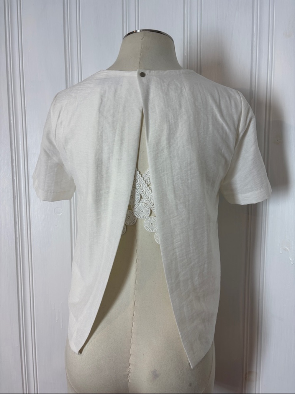 SUNCOO Paris Lia White Open Back Lace Blouse - Size T0